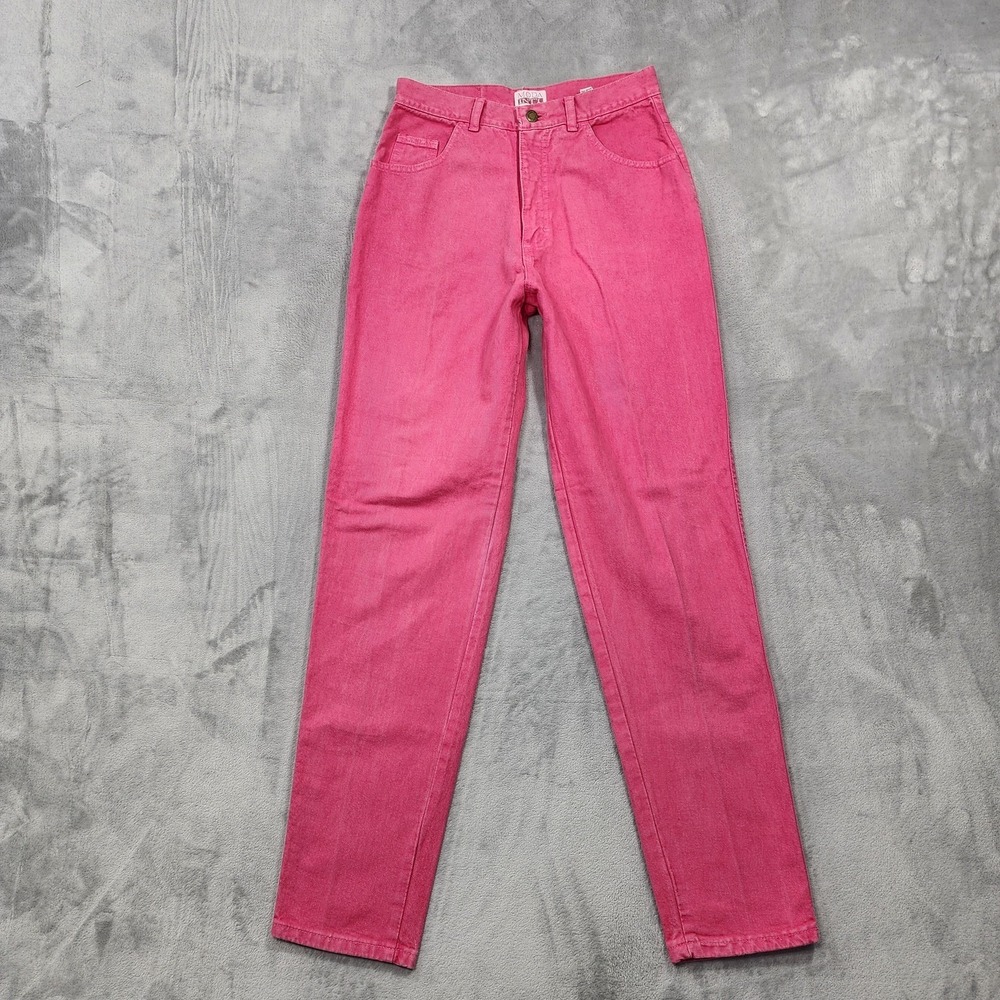 Vintage MODA INT'L Jeans Womens 10 Pink High Rise Straight Denim‎ USA Casual